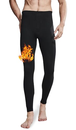 ACHTELEPHS Lange Thermo Unterhosen Herren Thermounterhose mit Fleece Warme Unterwäsche Lang Thermohose Winter Gefüttert Schwarz L-XL