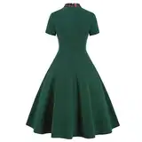 Damenkleid mit kurzen Ärmeln, kariert, Fliege, Vintage, Rockabilly-Stil, A-Linie, kleines Kleid für Damen, zierlich, grün, S