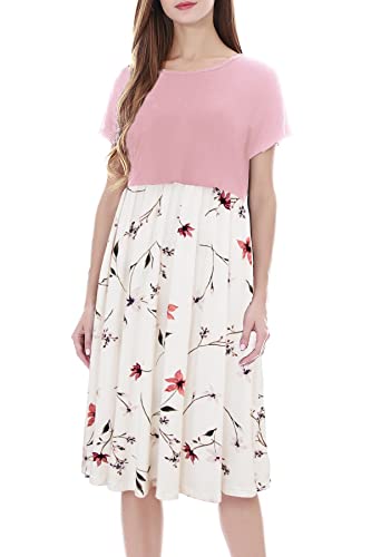 Smallshow Damen Lässiges Kurzarm Stillkleid Umstandskleid für Stillen Pink-SVP033 Small