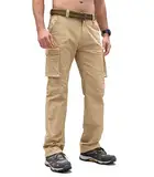 Cindeyar Cargohose Herren Relaxed Fit Baumwolle Wanderhose Herren Casual Arbeitshosen Männer Outdoor Militär Taktische Hosen mit Multi Taschen(Khaki,L)