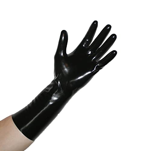Rubberfashion Latex Handschuhe kurz - Rubber Gloves - kurze Latexhandschuhe bis Handgelenk für Damen und Herren schwarz 0.4mm XL