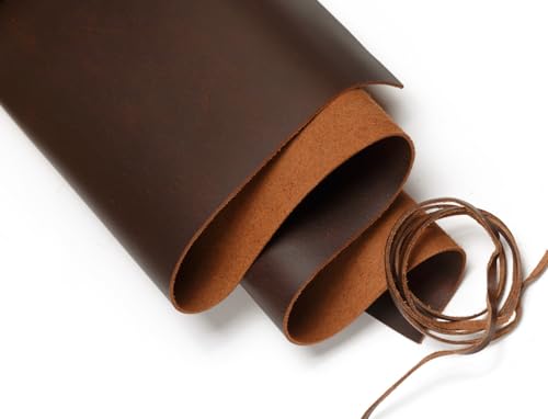 Wanderings Braunes Lederstück 30,5 x 61 cm + 91 cm Lederschnur | Echtes Vollnarben-Büffelleder | Echtes Vollnarben-Büffelleder | Ideal zum Basteln, Prägen und für Lederarbeiten