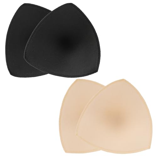 Mozeat Lens BH Einlagen, 2 Paar BH-Pads Sport BH Cups Einlagen Dreieckige Herausnehmbare Einsätze Bra Pads Push Up BH Polsterung für Bikini Bademode Unterwäsche, Hautfarbe und Schwarz