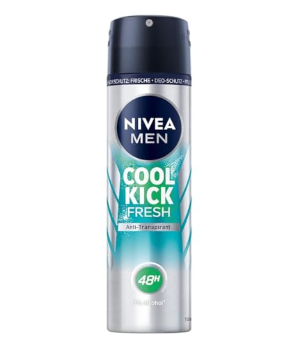 NIVEA MEN Cool Kick Fresh Deo Spray (150 ml), Deodorant schützt 48h gegen Schweiß und Körpergeruch, Antitranspirant mit Kaktuswasser und leichter Formel