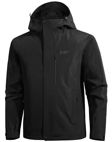 Pioneer Camp Herren Regenjacke Wasserdicht Atmungsaktiv Outdoor Jacke Mit Kapuze 4 Taschen Schwarz XXL