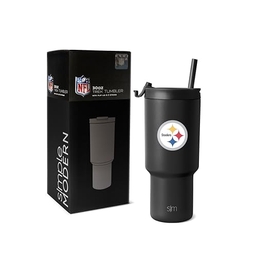 Simple Modern Offiziell lizenzierter NFL Pittsburgh Steelers Becher mit Klappdeckel und Strohhalmen, isolierter Becher aus Edelstahl, Geschenke für Männer und Frauen, Trek Collection, Pittsburgh