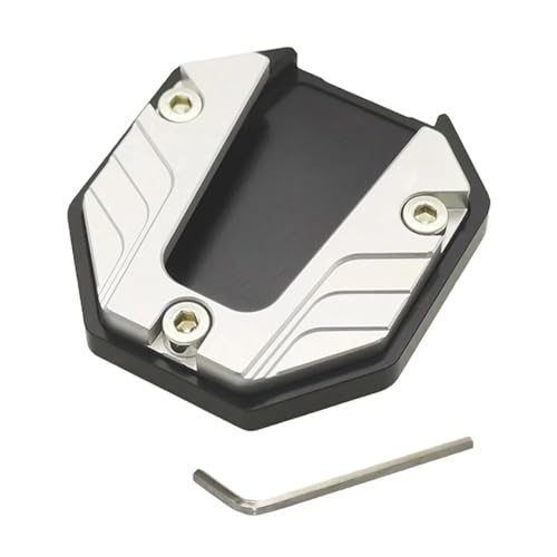 OJAMWXZU Motorrad Ständer Fuß Seitenverlängerung Pad Motorrad Kickstand Pad Anti-Skid Enlarger Basis Unterstützung Erweiterung Enlarger Roller Moped Fuß Pad CNC Aluminium Legierung(Silvery)
