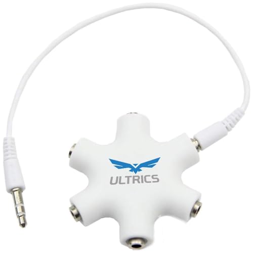 ULTRICS Audio Splitter, 3.5mm Klinkenstecker Stecker auf Buchse Stereo Headset Aux Splitter, Kopfhörer Adapter Kompatibel mit PC PS4 Smartphone Gaming Headset Laptop Tablet Lautsprecher – Weiß