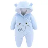 Baby Winter Fleece Overall Mit Kapuze Mädchen Jungen Schneeanzüge Warm Strampler Outfits Elefant Blau 0-3 Monate