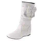 Stiefel Damen Leder, Elegant Flach Stiefel Ohne Absatz Stiefeletten Mit Bowknot Kunstleder Stiefelette Mode Halbstiefel Schnürstiefel Mittelhoher Boot Frauen Westernstiefel Flache Stiefel Damenstiefel