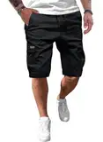 JMIERR Kurze Hosen Herren Baumwolle Cargo Shorts Herren Sommer Freizeithose mit Taschen Schwarz 2XL