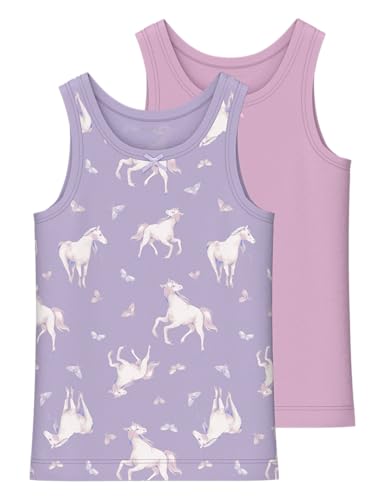 NAME IT Mädchen NMFTANK TOP 2P Pastel Lilac Horse NOOS Unterhemd, 104 (2er Pack)