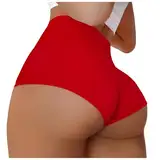 Hotpants Damen Schwarz Butt Lifting Scrunch Shorts, Hohe Taille, Workout, Gym, Aktive Hot Pants Größentabelle Hosen(Rot,M)