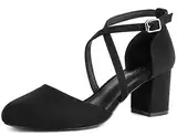 Greatonu Damen Pumps Riemchenpumps Spangenpumps Sandale mit Kreuz Knöchelriemen Blockabsatz Geschlossener Spitze Glitzer Pumps - Perfekt für Hochzeiten und Partys Schwarz 37 EU