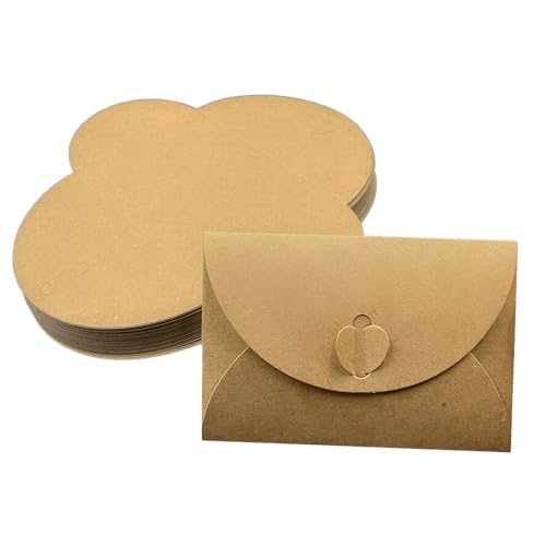 WYAN 50 Stück Mini Herz Briefumschläge,Kraftpapier-Liebesschnallenumschläge,Kraftpapier Umschläge, für Diy Weihnachtsgeschenkkarten Einladungen Dankeskarten(Braun)