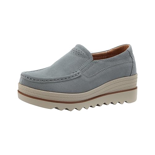 Freizeitschuhe Damen Plateau, Loafer Damen Mit Dicker Sohle, Walkingschuhe Leichtgewichts Schlupfschuhe Ohne Schnellverschluss Komfortschuhe Einfarbig Halbschuhe Elegant Fitnessschuhe