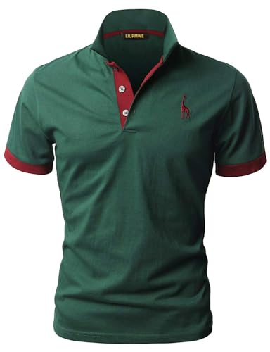 LIUPMWE Poloshirt Herren Kurzarm Baumwolle Einfarbig Basic Golf T-Shirt Giraffe Stickerei Polohemd Sommer,Grün-07,L