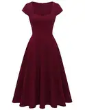 Berylove Kleid Elegant Abendkleid Lang Elegant für Hochzeit Kleid mit Herausschnitt A Linien Kleid Damen Festlich 8009 Burgundy L