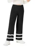 Haloumoning Mädchen Hose Freizeit Locker Strickhose Rippstrick Hose Einfarbig Oversized Breite Beine Freizeithose Schwarz, 8-10 Jahre