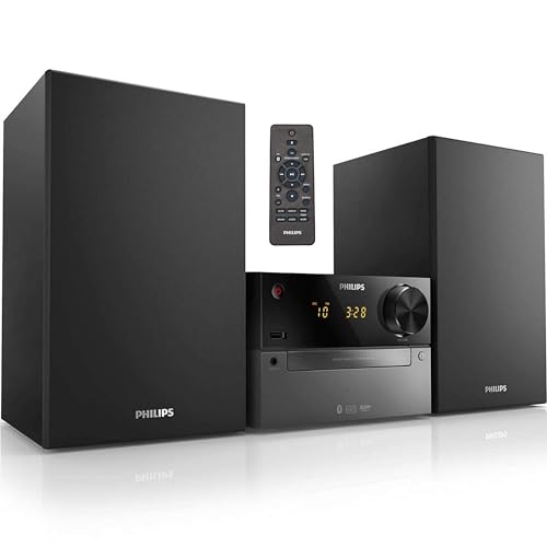 Philips Mikro-Musiksystem TAM4205 60W Bluetooth-Stereoanlage mit CD, MP3-CD, FM-Radio, USB-Wiedergabe, Bassreflex-Lautsprecher, klassisches Design und Audio-In für Zuhause