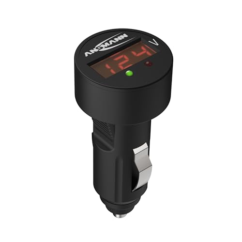 ANSMANN Power Check 12/24V Spannungsmesser/Prüfgerät und LED Voltmeter für Zigarettenanzünder/Ideal geeignet für 12V & 24V Autobatterien/Mit LED Display