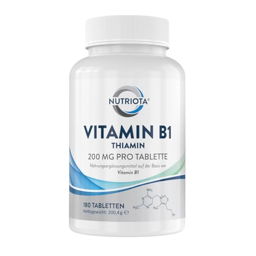 Vitamin B1 (Thiamin) Hochdosiert 200 mg Tabletten - 180 Tabletten - Veganfreundlich – Von Nutriota