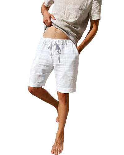 LVCBL Herren Shorts Casual Kordelzug Sommer mit elastischem Bund Weiß 2XL