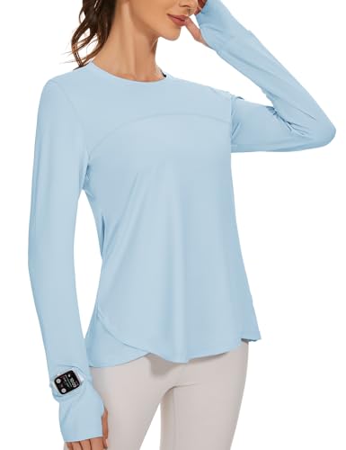 IECCP Damen Rashguard Sonnenschutz Shirt Langarm T-Shirt Uv-Schutz UPF 50+ Sportshirt mit Daumenloch für Outdoor Sport