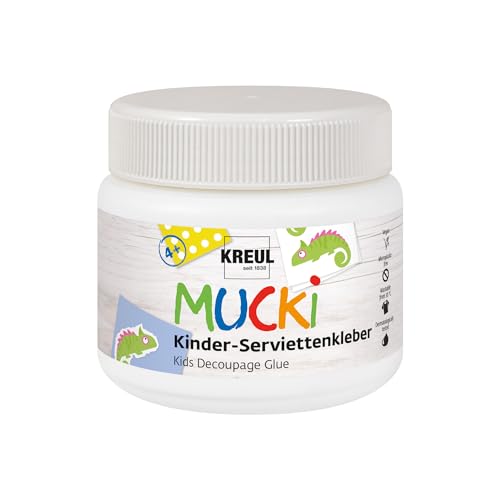 KREUL 24391 - MUCKI Kinder-Serviettenkleber 150 ml - Auswaschbarer Kinder-Spezialkleber für Serviettentechnik mit sensitiven Eigenschaften, Farblos