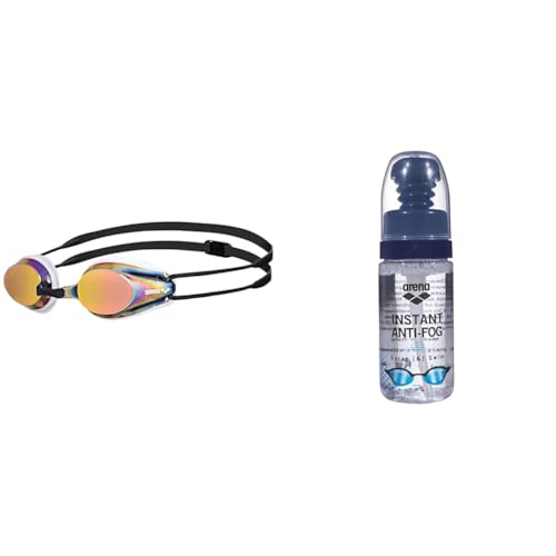 ARENA Tracks Mirror Anti-Fog Wettkampf Schwimmbrille Unisex für Erwachsene, UV-Schutz, 4 Austauschbare Nasenstege, Silikon Dichtungen & Anti-Fog Spray für Schwimmbrillen, Transparent (100), One Size