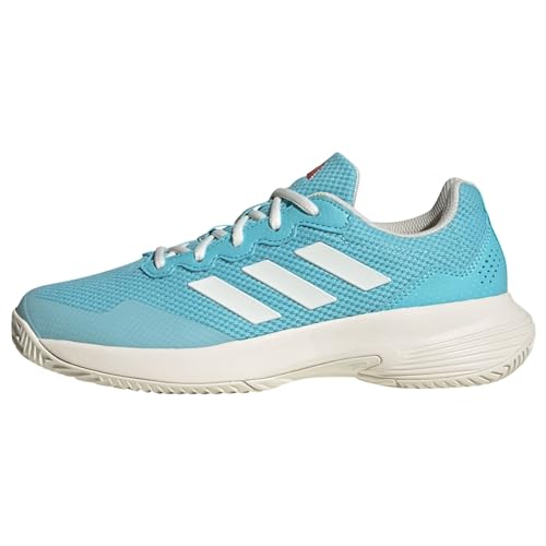 adidas Damen Gamecourt 2.0 Tennis Shoes-Low (Non Football), Light Aqua/Off White/Bright red, 41 1/3 EU