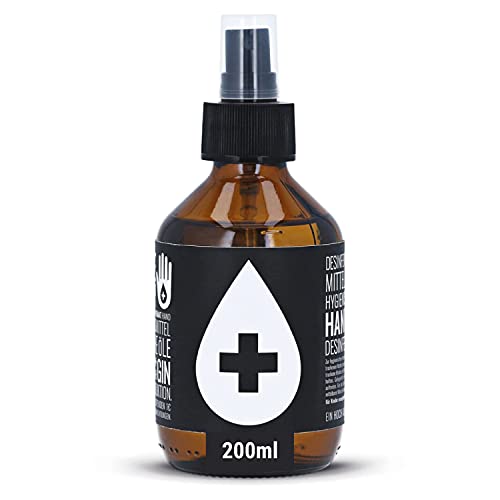 HEIMAT Hand Desinfektionsmittel kleine Flasche für unterwegs, Spray 200ml mit ätherischen Öle, sehr schonend für Haut, WHO-Zertifizierung - nachhaltige Glasflasche zum Wiederbefüllen
