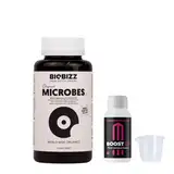 GROWMANIA Pack BioBizz Microbes 150 Gramm + Boost Up 30ml - Naturdünger Grow Flüssig Bio Orchideen Bonsai Organische Dünger
