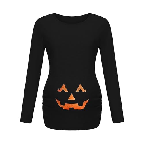 Umstandsshirt Damen Autumn Halloween Kostüm Umstandsmode Langarm Umstandstop Damen Lang Umstandskleidung Sommer Schwangerschaft Kleidung Stillshirt mit Reißverschluss Baumwolle Kleider für Schwangere