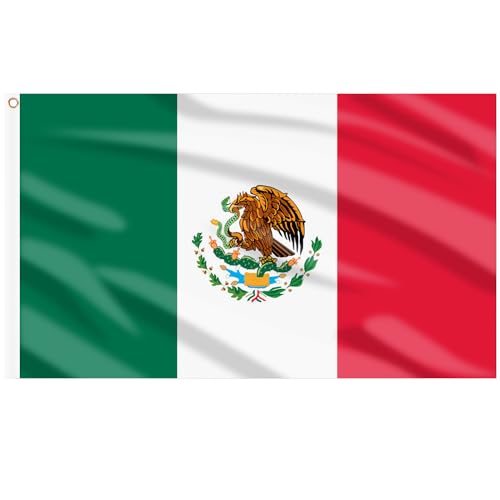 AhfuLife Mexiko Flagge 90 x 150 cm, 1 Stück Mexikanische Fahne Leuchtenden Farben mit Messing-Ösen, Mexiko Flag für 2025 WM Olympische Nationaltag Balkon Garten Draußen und Drinnen Deko