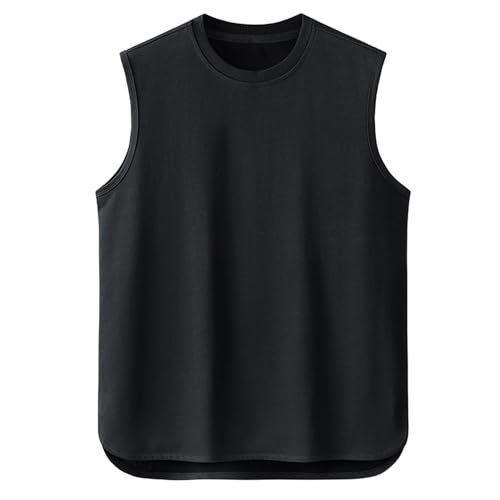 Herren Rundhals Einfarbig Lose Ärmellose Weste Koreanischen Stil Große Größe Modische Casual Sport Top Kompressionsshirt Herren Ärmellos Ärmelloses T-Shirt für Herren T-Shirt Sport Herren (Black, XXL)