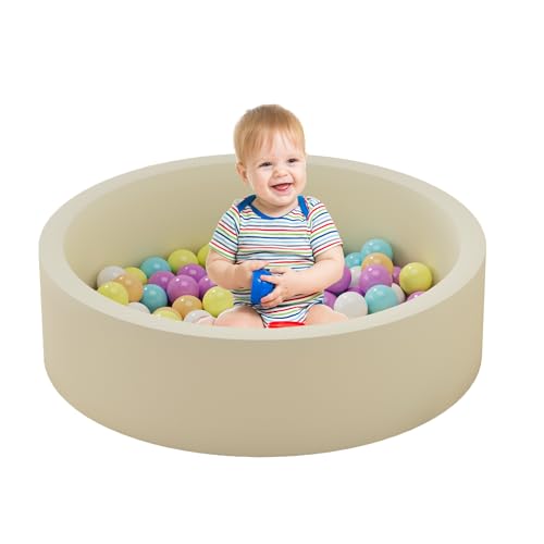 hoopyosms Kinder-Schaumstoffball Grube, Weicher Runder Ball Pool für Kleinkinder, Baby-Spielball Pool, Memory-Schaumstoff für Drinnen (Ohne Bälle Enthalten), Beige