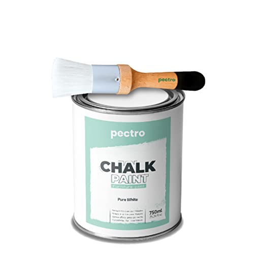 PACK Kreidefarbe für möbel 750ml + Malerpinsel speziell für Chalk Paint - Möbellack Natürlicher Kreideeffekt - Farbe für Holz (REINES WEISS)