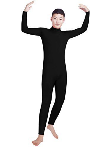 Jungen Herren Lycra Spandex Rollkragen Langarm One Piece Dancewear Unitard Bodysuit (schwarz, XS)