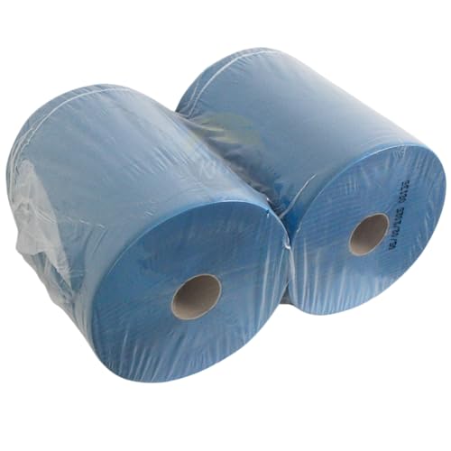 2 x blaue saugstarke Papierrolle, 1000 Blatt pro rolle, 380M, 37x36 cm, 2-lagige perforierte Papiertücher, Putztuchrolle für Industrie, Werkstatt und Restaurant. Handtuchrollen