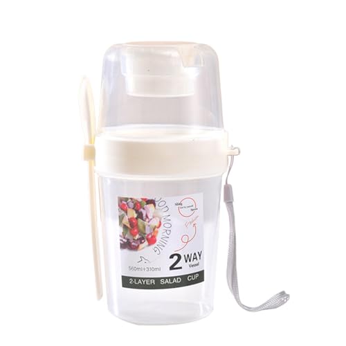 Schlankheitstasse – tragbarer Frühstückssalatbecher mit Gabel, kann ca. 800 ml Nüsse, Müsli, Dosenfrüchte usw. aufnehmen, bequem und praktisch, sicher und gesund (weiß)