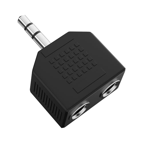 HDSupply Audio Splitter, 3,5 mm Aux Y Adapter für zwei Kopfhörer, Doppelstecker Stereo 3 polig, Verteiler für Kopfhörer, Handy, Smartphone, Tablet, PC, Laptop, Schwarz