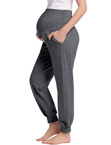 Joyaria Damen Umstands Hose Über den Bauch Schwangere/Schwangerschaft Jogginghose Lang Weich Viskose(Dunkelgrau,M)
