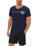 Marvmys Herren Schlafanzug Kurz Pyjama Baumwolle V-Ausschnitt Nightwear Sommer Nachtwäsche Pyjamaset Kurzarm T-Shirt Schlafanzughose Shorty