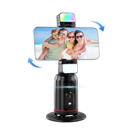 Auto Face Tracking Stativ, 360° Rotation Telefonständer, Gestensteuerung Intelligente Aufnahme Kamera Stativ mit Selfie Licht und Fernbedienung für Live Vlog Streaming Video Tiktok