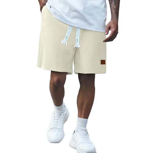Kurze Hosen Herren Sommer Tasche Locker Atmungsaktiv Fünfte Gerade Bein Freizeithose Zum Tragen Real Shorts(Weiß,L)