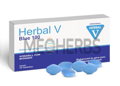 Herbal V Blue 100 - Blaue Lustpillen für den aktiven Mann - 10 hochdosierte Tabletten mit Sofortwirkung, extra stark und abgestimmt auf die Bedürfnisse für Männer mit Ginseng und Avena Sativa