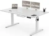 Devoko Höhenverstellbar Schreibtisch 160x80cm mit USB-C Ladeanschluss, Mobiler Elektrisch Computertisch mit Kabel Management Tray und 3-Funktions-Memory, Weiß