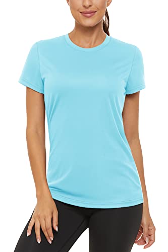 TACVASEN Damen Short Sleeve Tshirts Swim Shirts UV-Sonnenschutz Atmungsaktiv Schnell Trocknend (M, Seeblau)