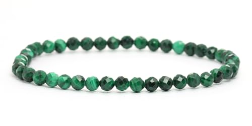 LAKADA Echtes Malachit Edelstein Armband mit facettierten 4mm Perlen Heilstein Schutzstein Edelsteinarmband Glücksbringer Talisman Geschenk (Malachit, 18CM)